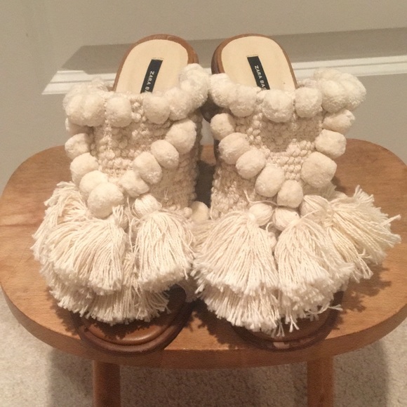 zara pom pom mules